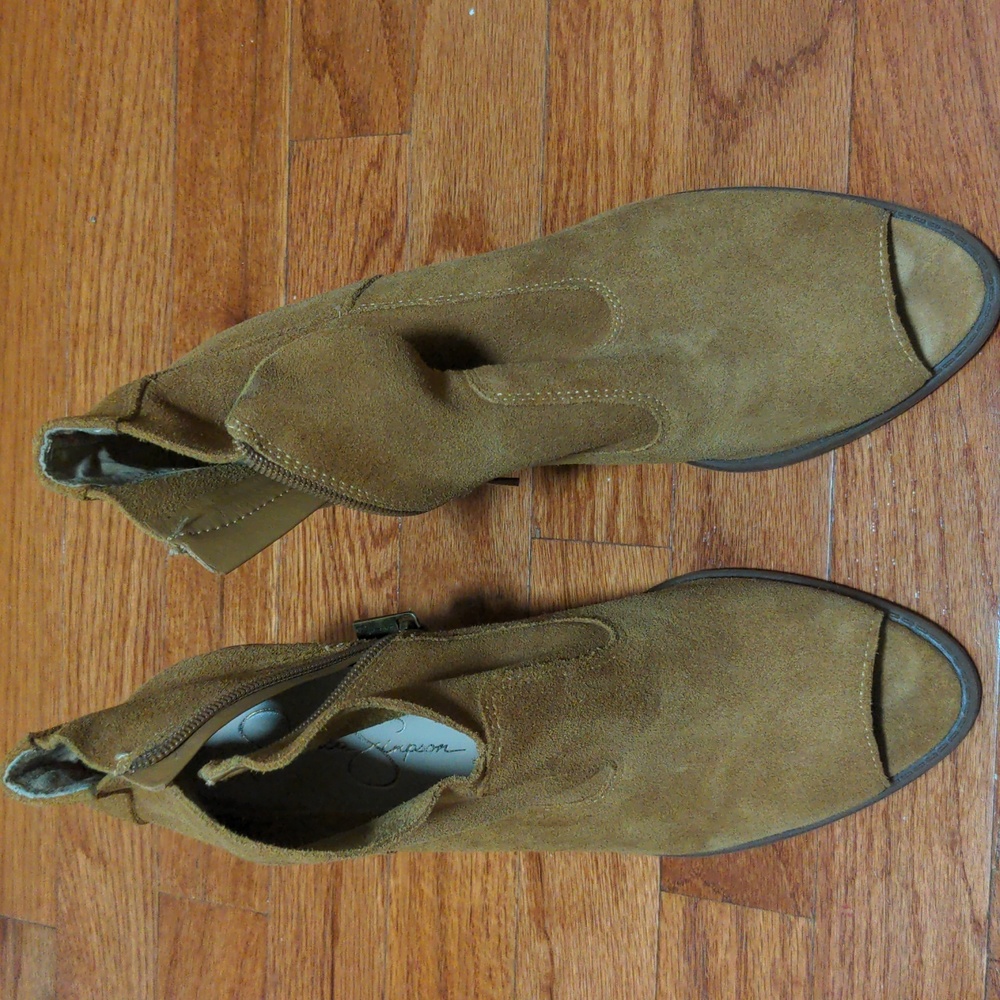 Jessica Simpson booties. Tan suede with peekaboo toes.